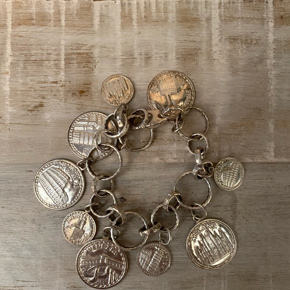 STERLING SILVER 925 Coins Charm Bracelet - Picture 5 of 10